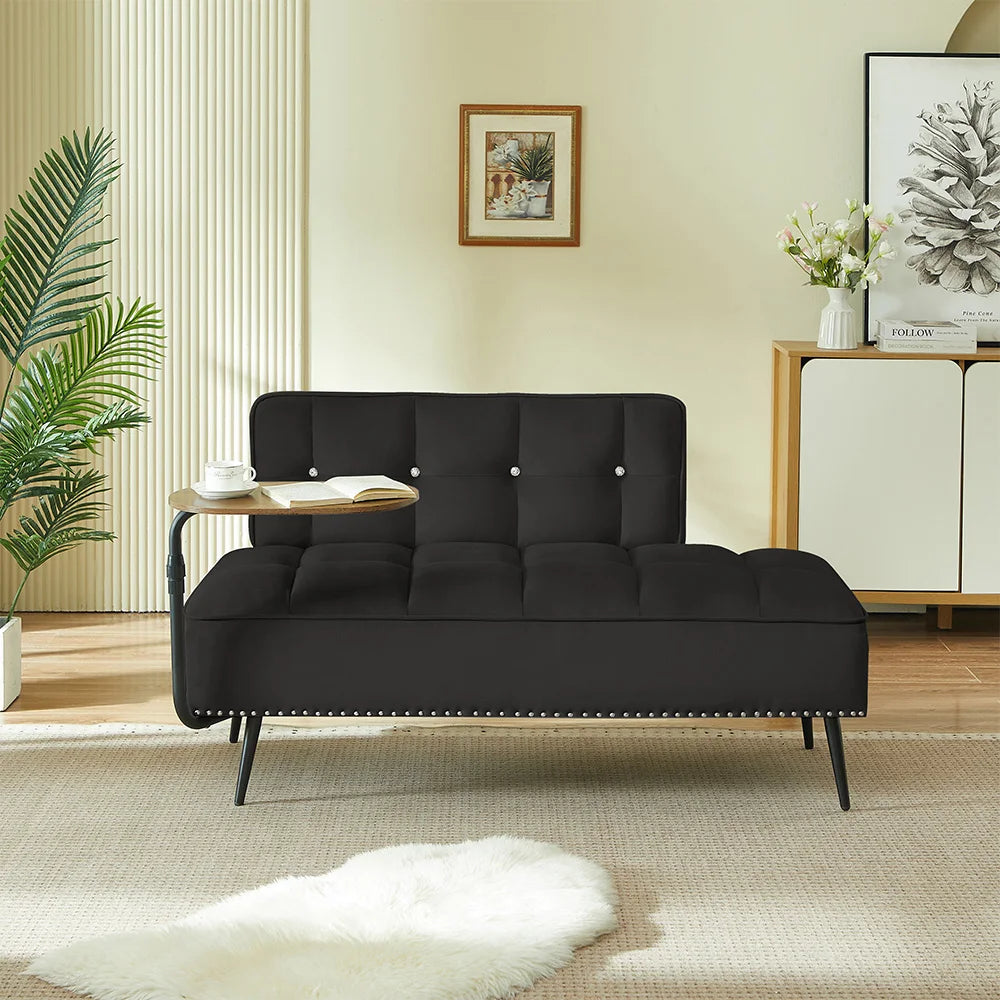 Modern Velvet Sofa With Rotating Side Table Space Saving Design