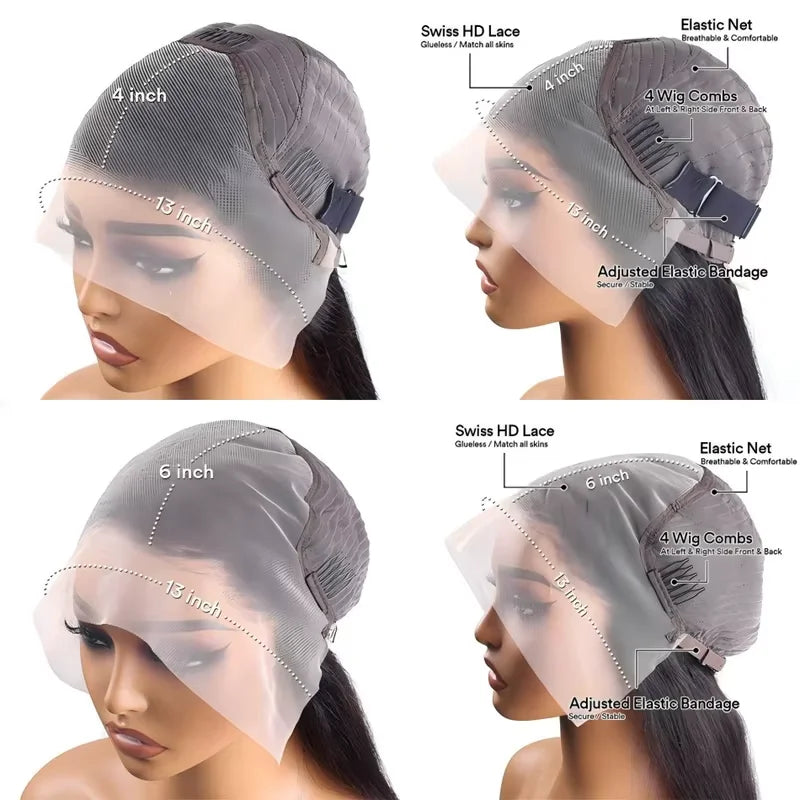 5x5 Glueless Wig 34 Inch 250 Density Bone Straight 13x6 13x4 HD Transparent Lace Frontal Wig Brazilian For Women