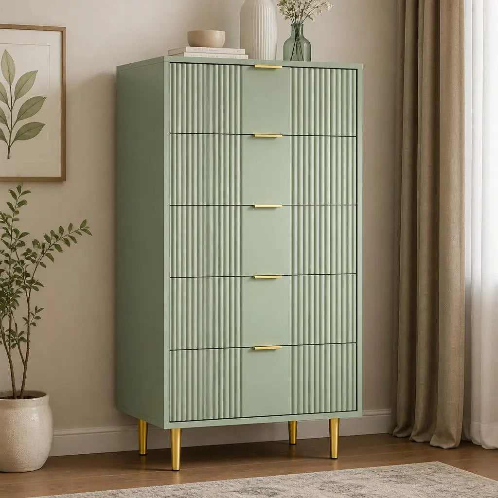 GAOMON Modern Fluted Five Drawer Dresser Chest for Bedroom Storage