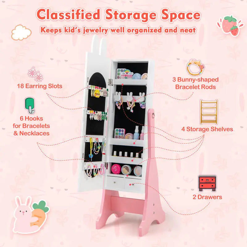 Kids Jewelry Armoire Cabinet With Full Length Mirror And Storage