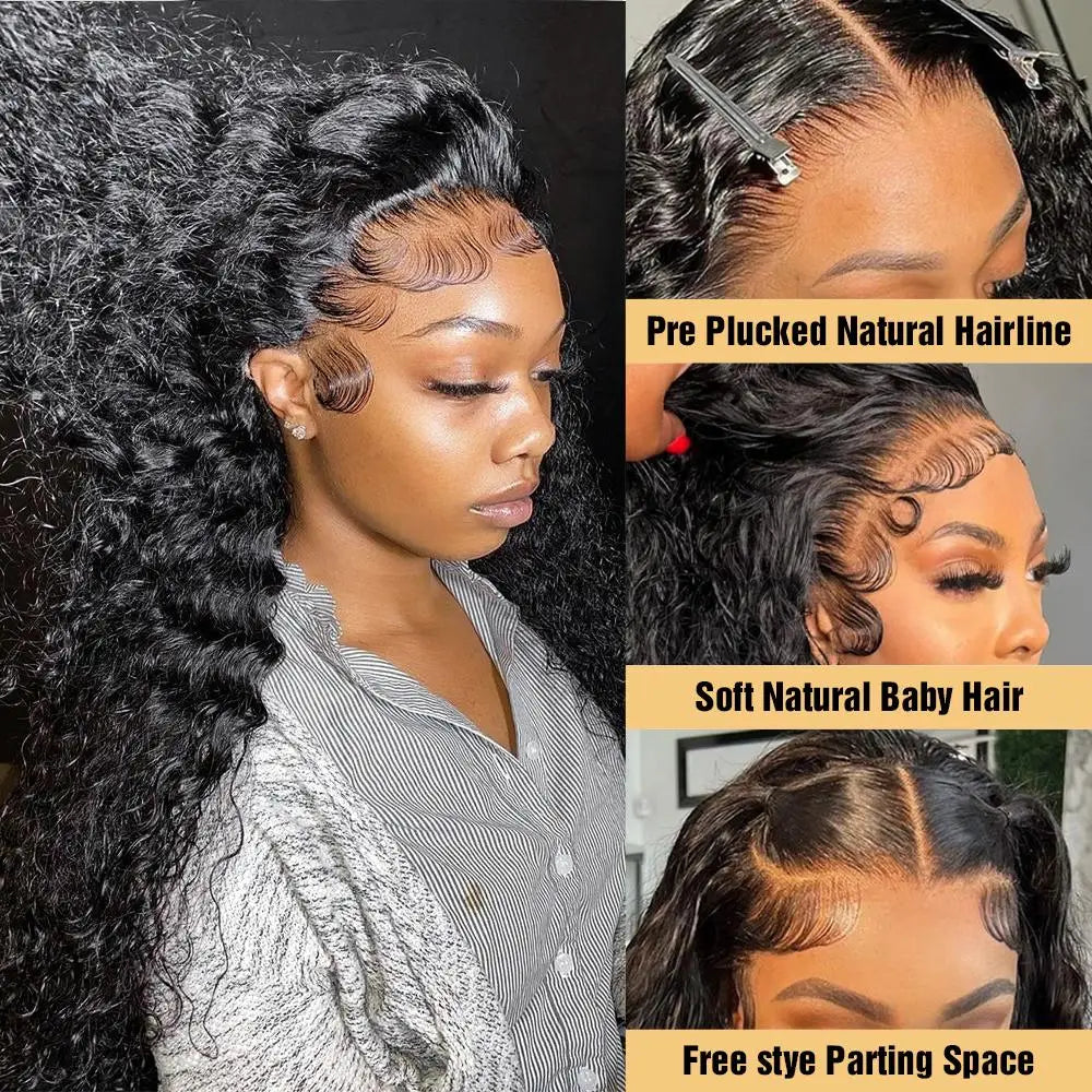 QZOQZO Brazilian Deep Wave Lace Front Wig With Human Hair