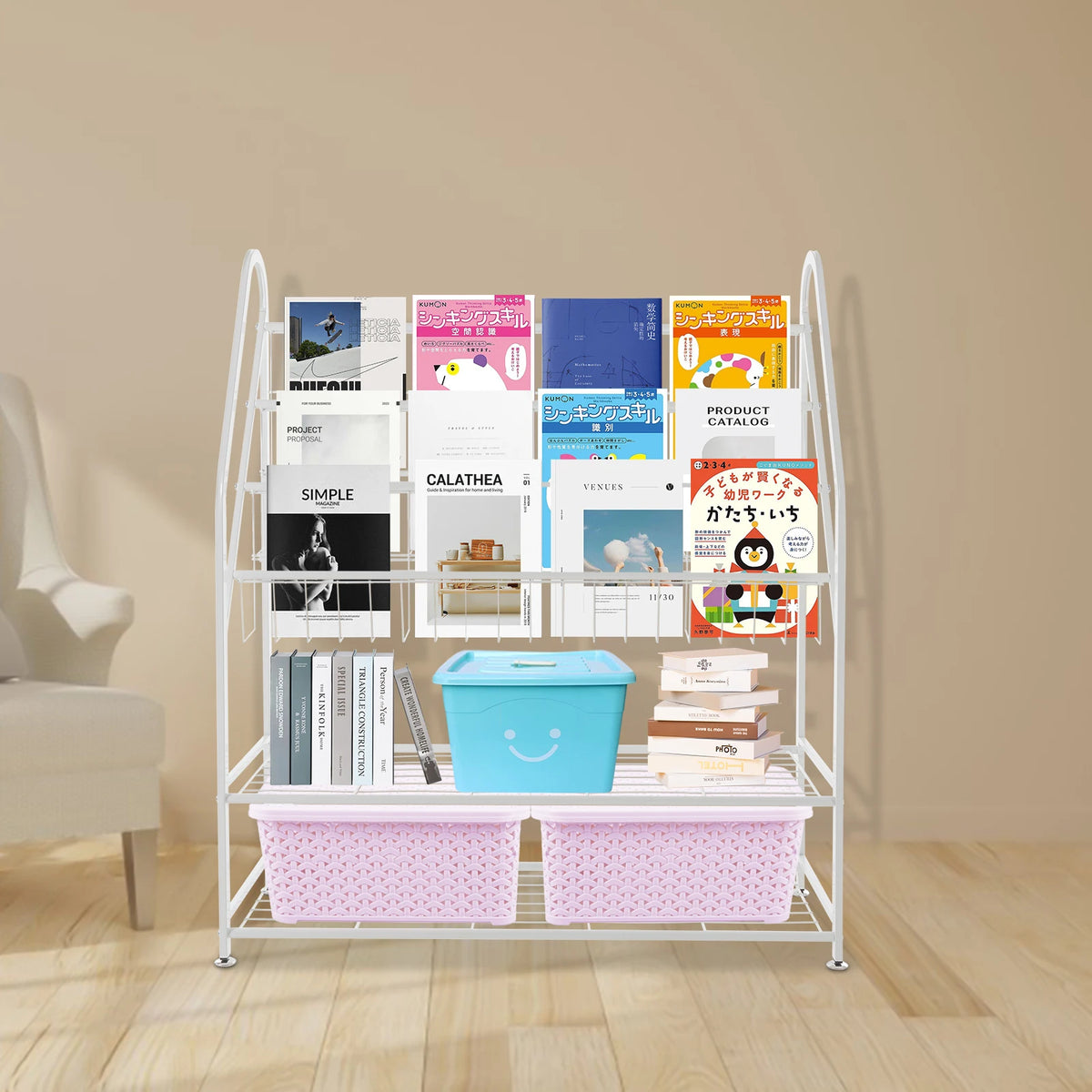 Bymaocar 5 Tier Steel Bookshelf Organizer With Snap Fasteners For Kids