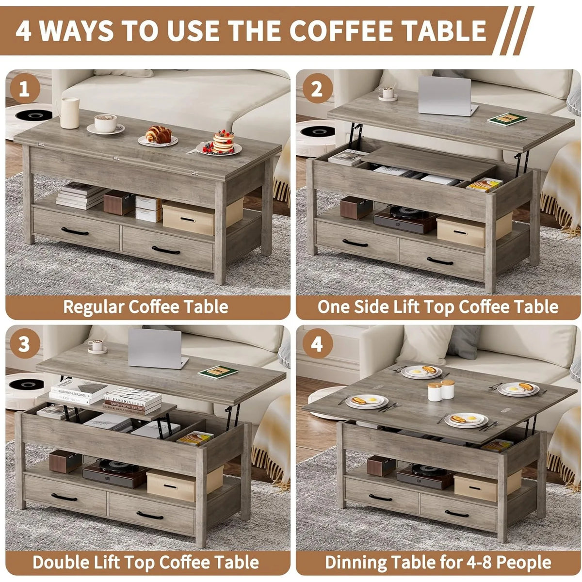 XIUWO Lift Top Coffee Table Featuring Hidden Compartments