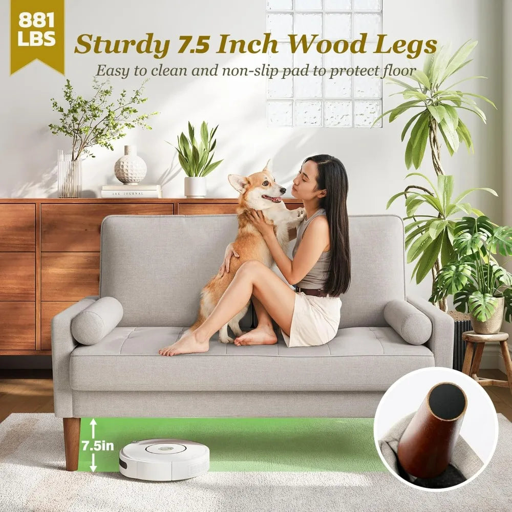 Vesgantti Mid Century Modern Velvet Loveseat Sofa With Wood Legs