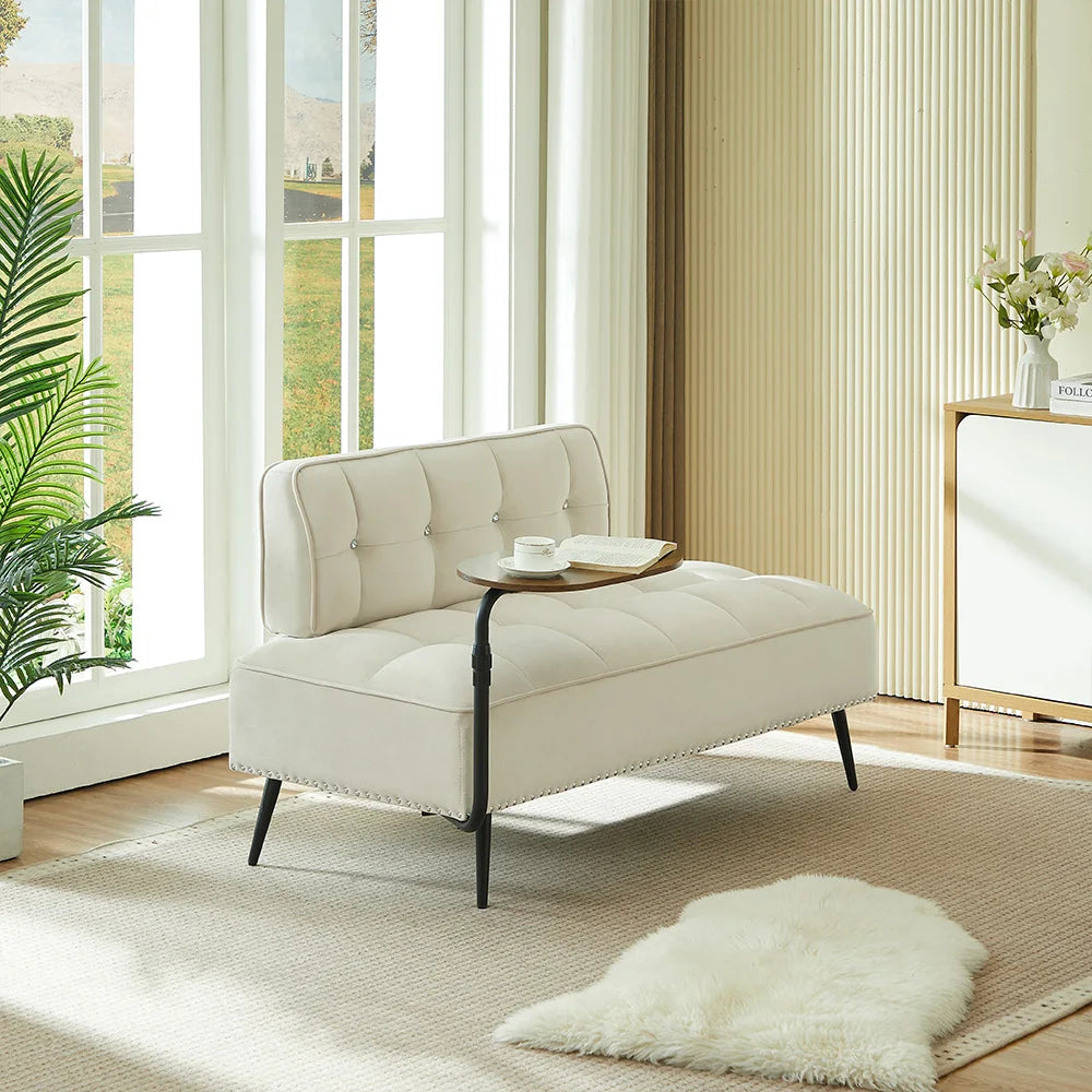 Modern Velvet Sofa With Rotating Side Table Space Saving Design