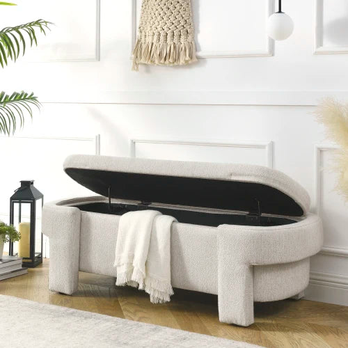 Linen Fabric Upholstered Bench with Large Storage Space for the Living Room, Entryway and Bedroom,Beige