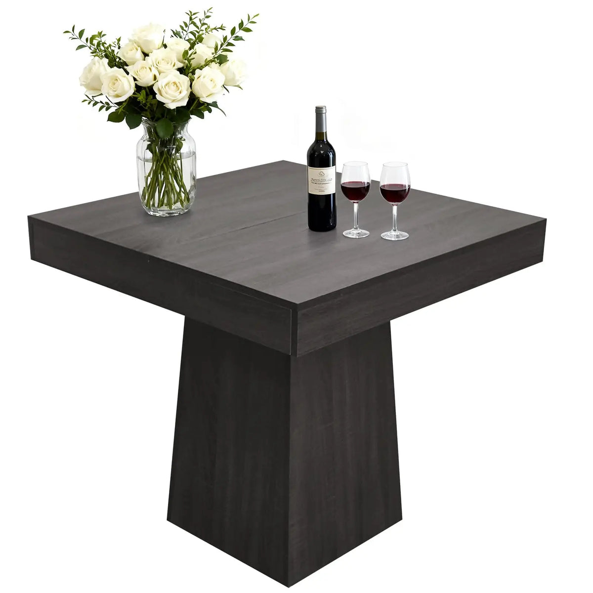 31.5in Square Dining Table For 4, Farmhouse Wood Pedestal Kitchen Table For Apartment, Small Dining Room, Cafe, 29.7in High