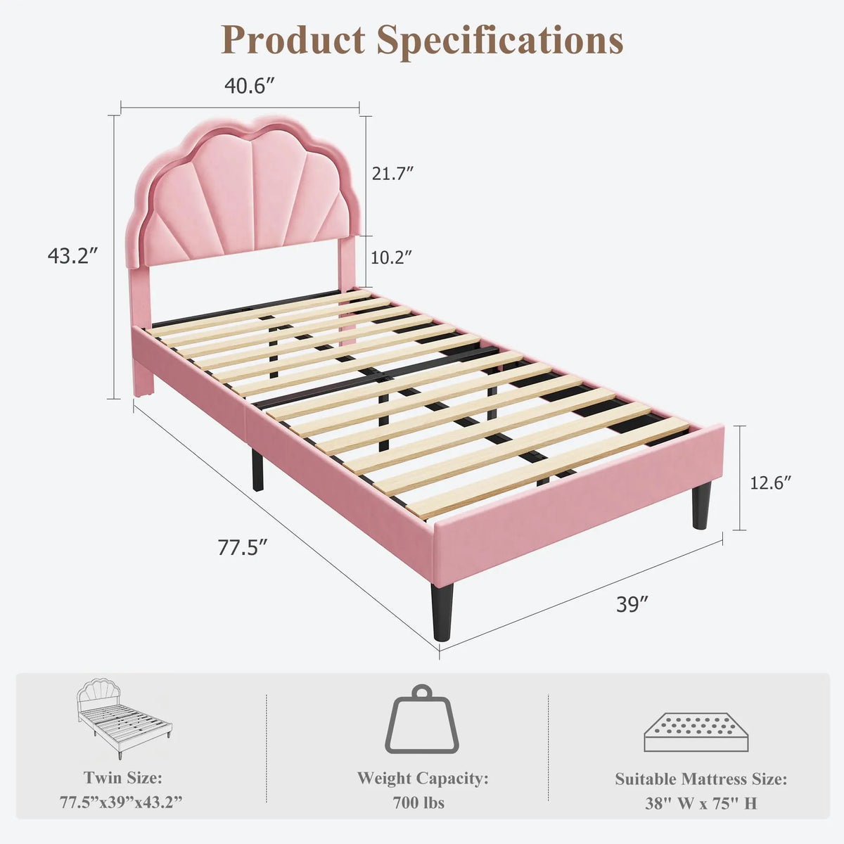 HiMISS LED Upholstered Bed Frame With Velvet Shell Headboard