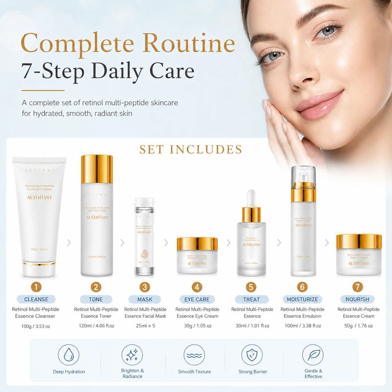 Retinol Multi Peptide Skincare Set For Hydrating Face Care Routine