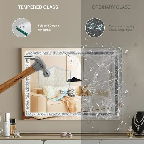 Vanity Mirror with Lights 31.5" x 22.8" Makeup Mirror with Crystal Light Strip and Hollywood Vanity Mirror