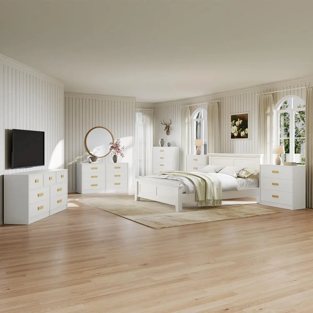 GAOMON Modern Wide Dresser With Six Drawers And Metal Handles