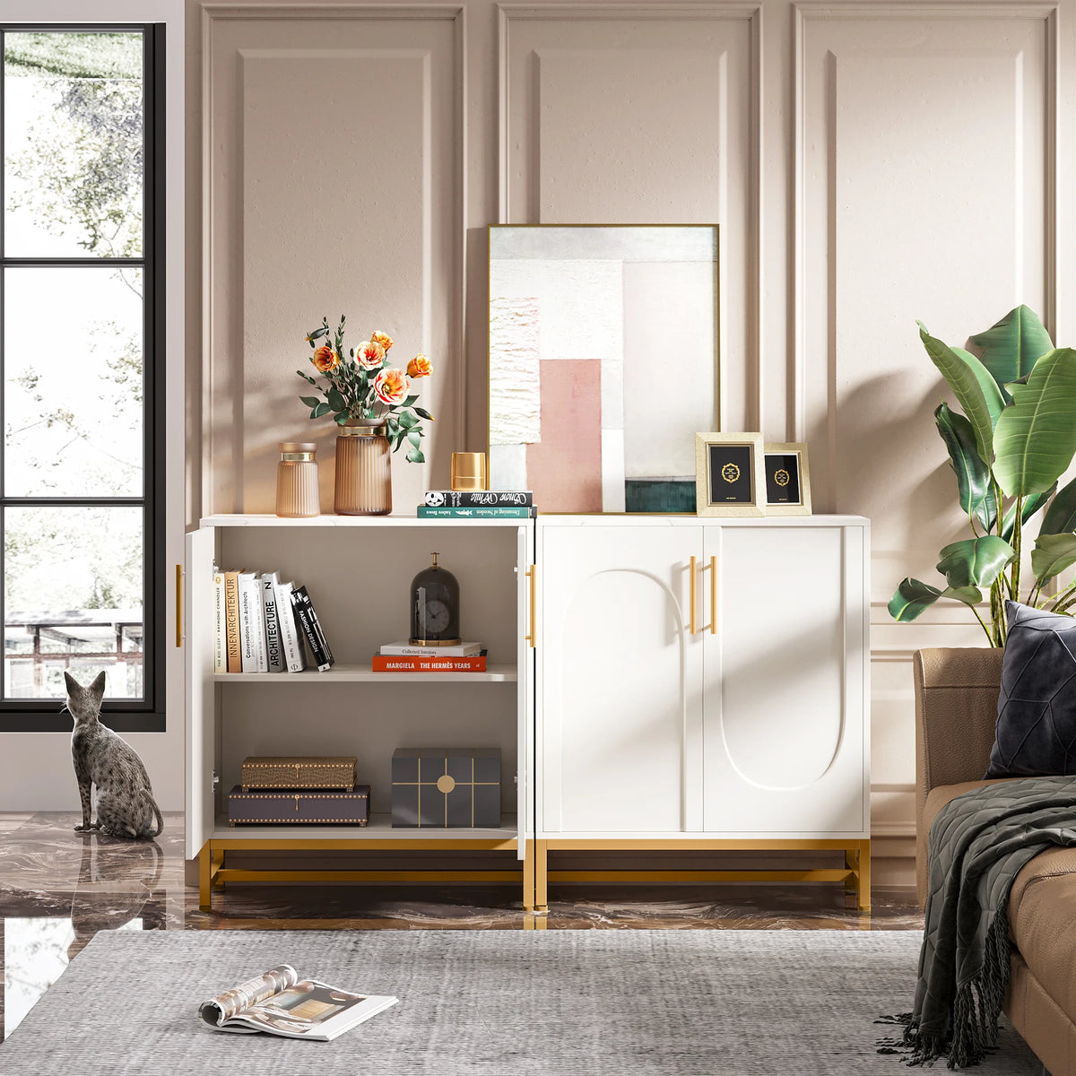 Tribesigns Modern Four Door Buffet Cabinet With Adjustable Shelves