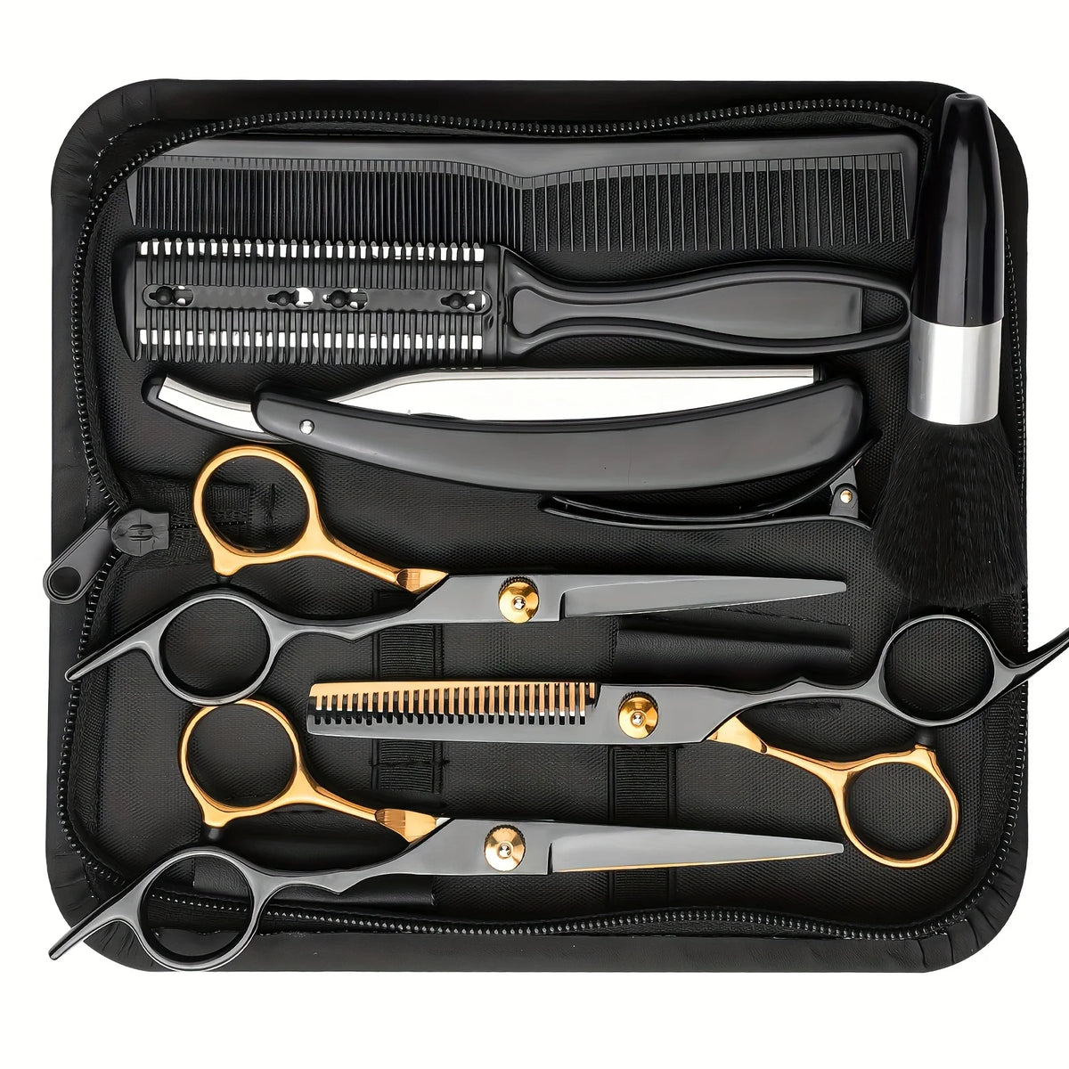 Professional Stainless Steel Hair Cutting Scissors Set Hairdressing Kit Cutting Thinning Shears Straight Razor Hair Combs Hair Clips Brush Storage Case Home Barbershop DIY Haircut Tools Perfect Gift for Dad Husband Boyfriend