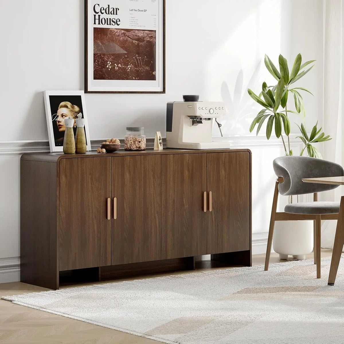 ONBRILL Mid-Century Wood Sideboard Cabinet With Adjustable Storage