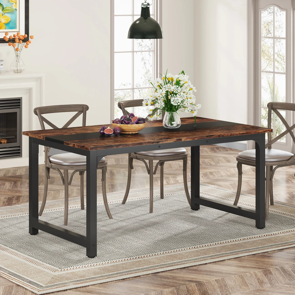 Tribesigns Rectangular Industrial Wood Dining Table For Six To Eight People