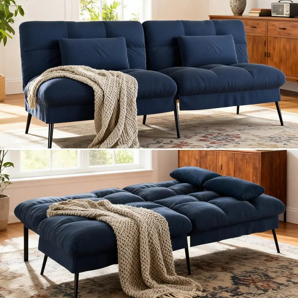 72 Inch COMHOMA Futon Sofa Bed - Fabric Convertible Couch Adjustable Backrest Folding Sleeper Recliner for Living Room Black