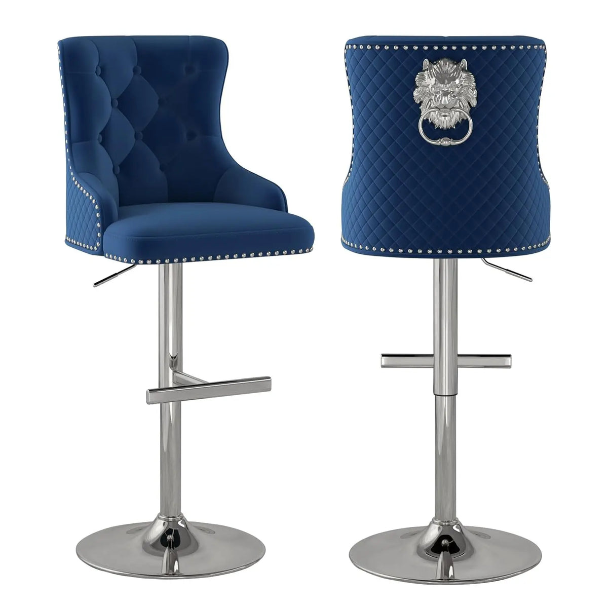 Velvet Bar Stool Set 2 Swivel Counter Height Adjustable Nailhead Gold Metal Base Kitchen Dining, Custom