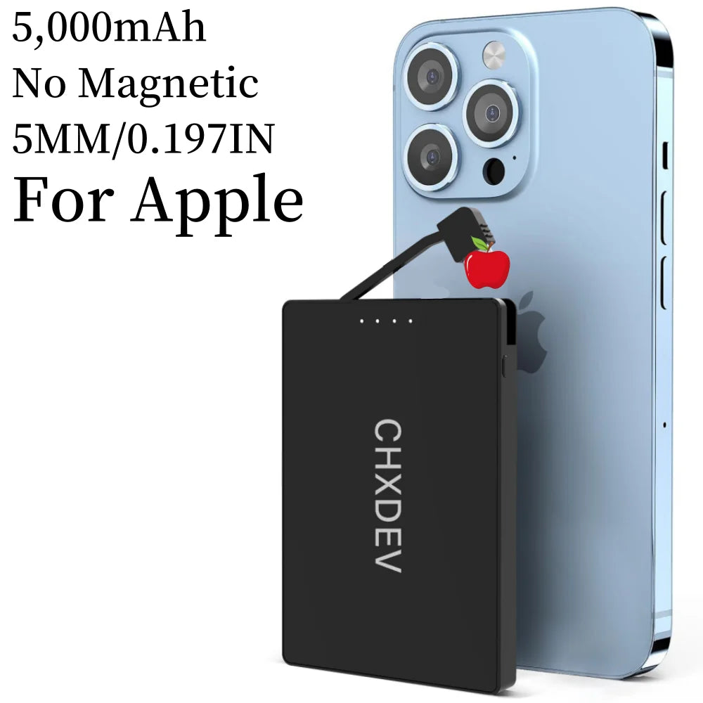 10000/5000mAh Portable Power Bank, Wireless Charger, Ultra-thin Power Bank, Phone Charger, Fast Charging, Built-in Type-C Dual Output Cable, Compatible with All Type-C Charging Phones, Holiday Gift, Black