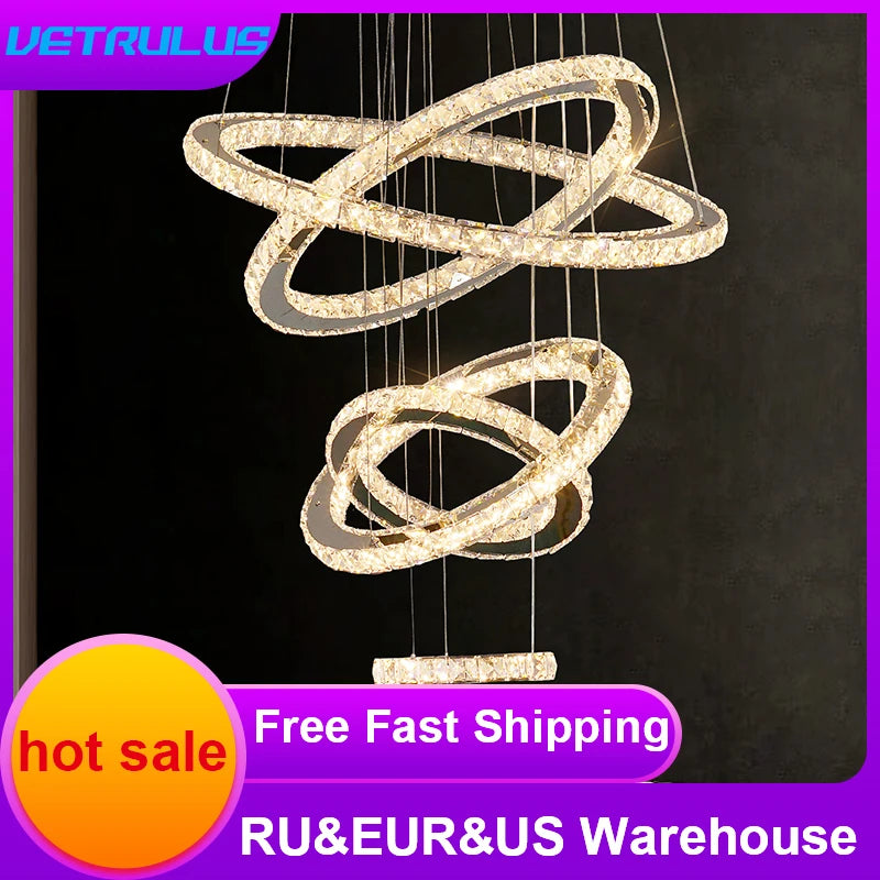 VETRULUS Modern Crystal LED Pendant Chandelier For Living And Dining