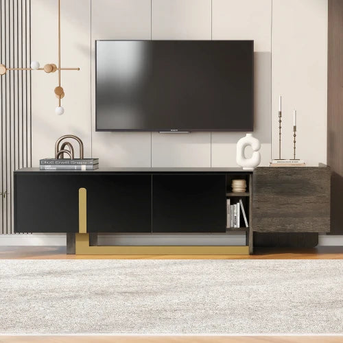 66.7'' Light Luxury TV Stand: Fits 70" TVs. Modern, metal legs, 1 drawer, 2 cabinets, adjustable shelves—living room.