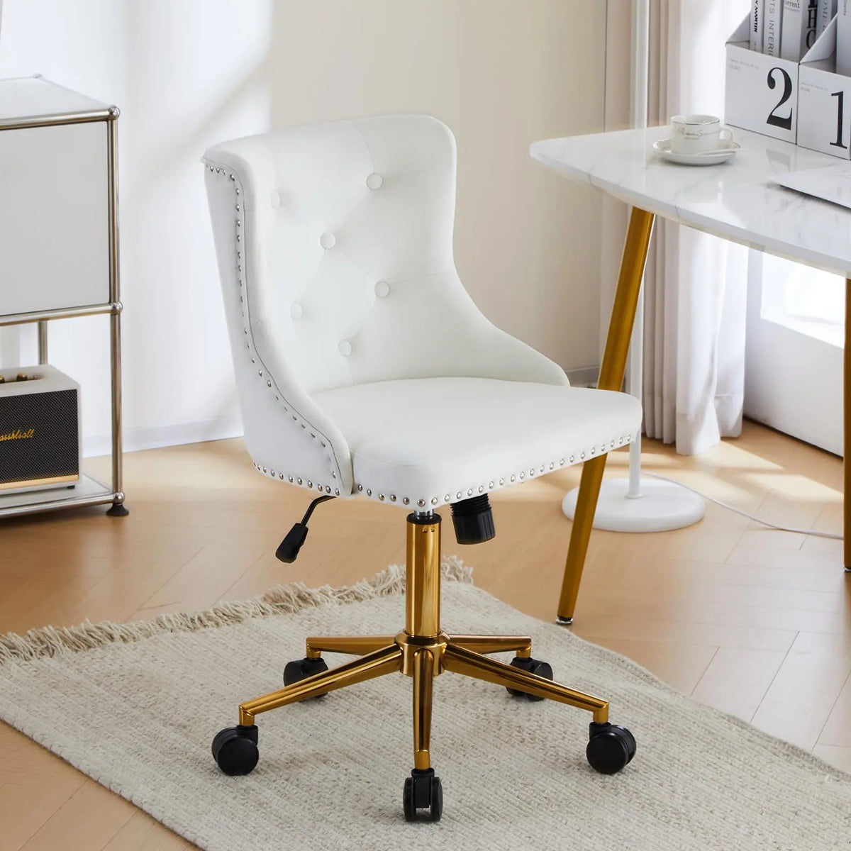 VINGLI Small Cute Green Velvet Office Desk Chair Gold Base Adjustable Swivel Armless Makeup Vanity Chair For Women Girls