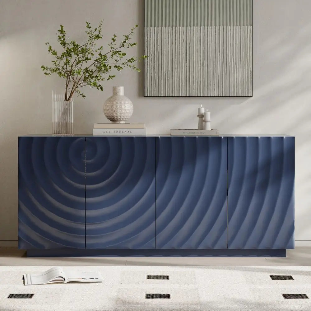 XMSJ Contemporary Ripple Door Sideboard Buffet Storage Cabinet Console
