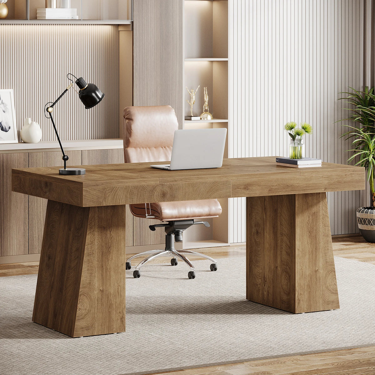 Tribesigns 55-Inch Executive Desk Double Pedestal Modern Wood Office Desk