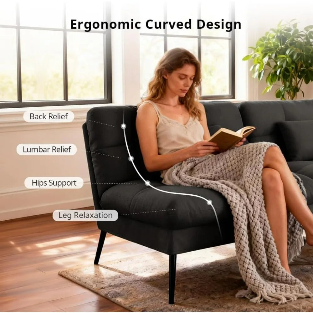 72 Inch COMHOMA Futon Sofa Bed - Fabric Convertible Couch Adjustable Backrest Folding Sleeper Recliner for Living Room Black