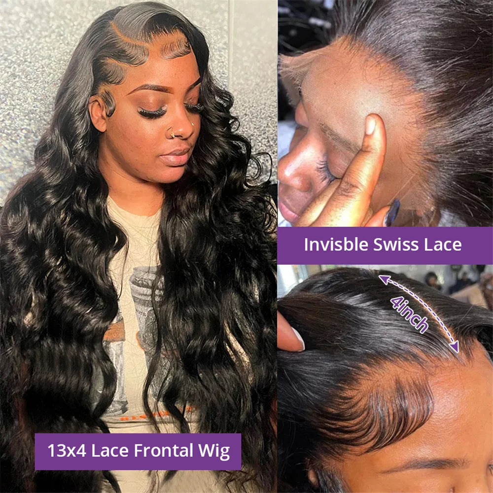 250% Real Density Body Wave 13x6 HD Transparent Lace Front Human Hair Wig 13x4 Lace Frontal Wigs 30 Inch 360 PrePlucked Lace Wig