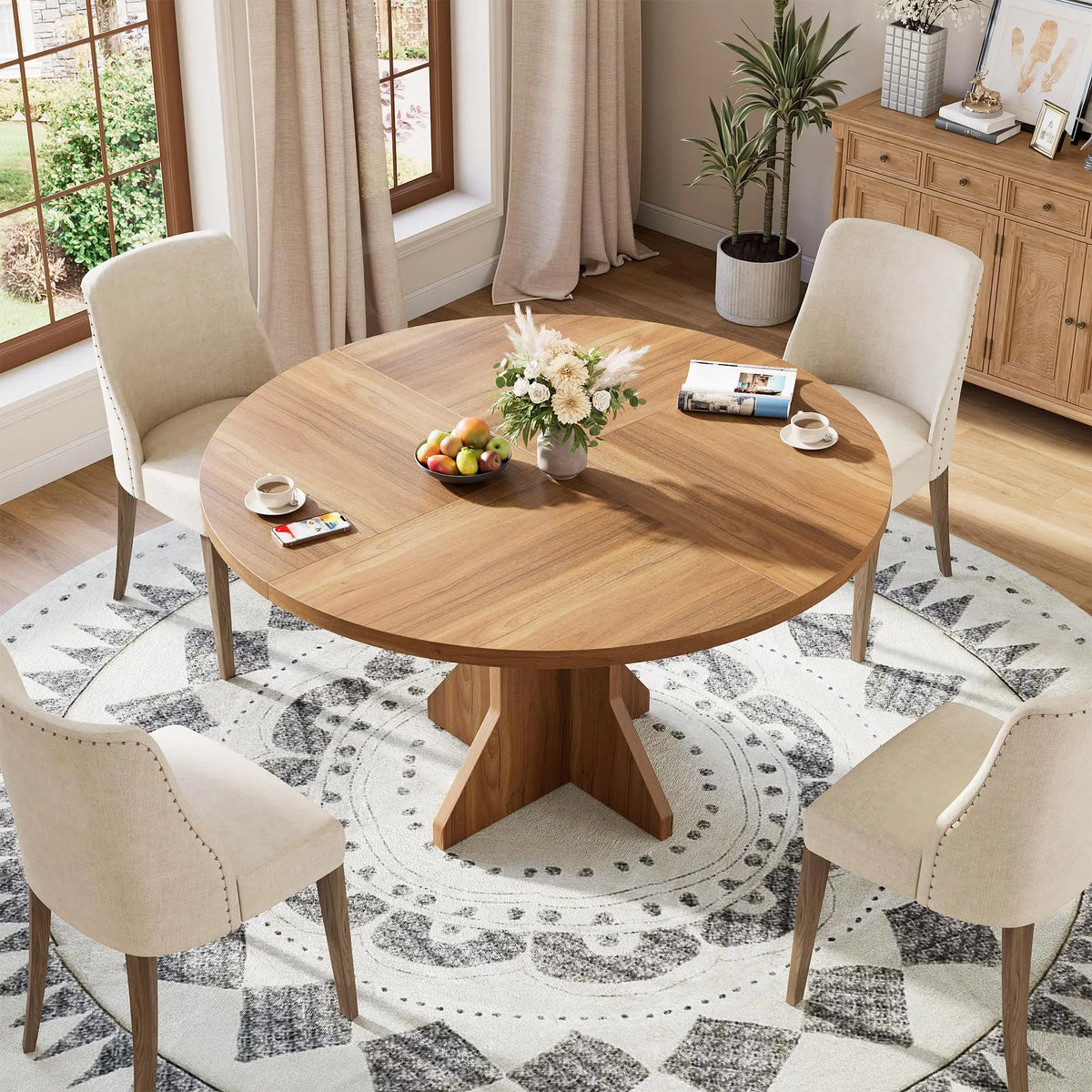 GarveeLife Round Pedestal Dining Table for Four to Six People