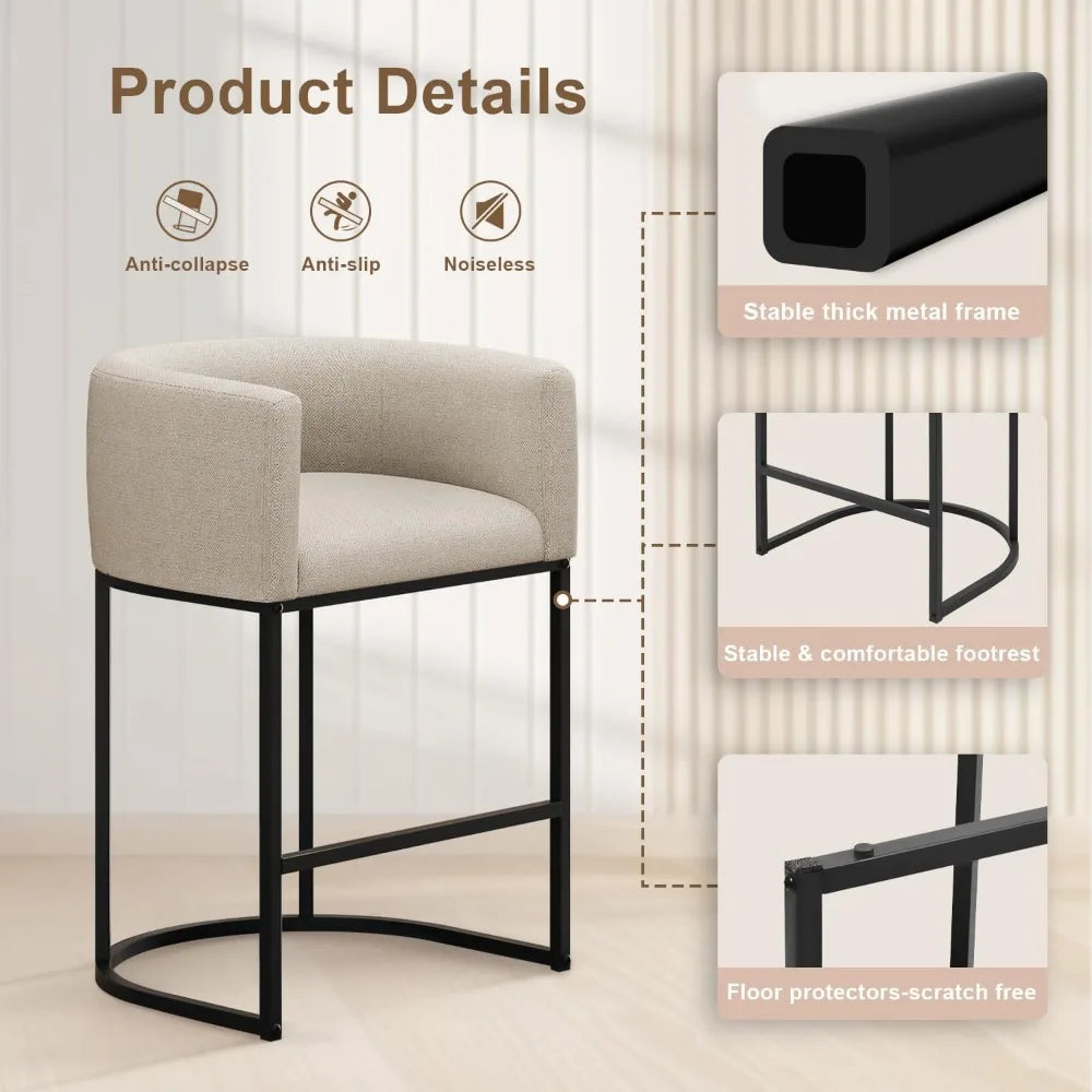 Modern Barrel Stools Set Of 2 Cushioned Backrest Kitchen Island