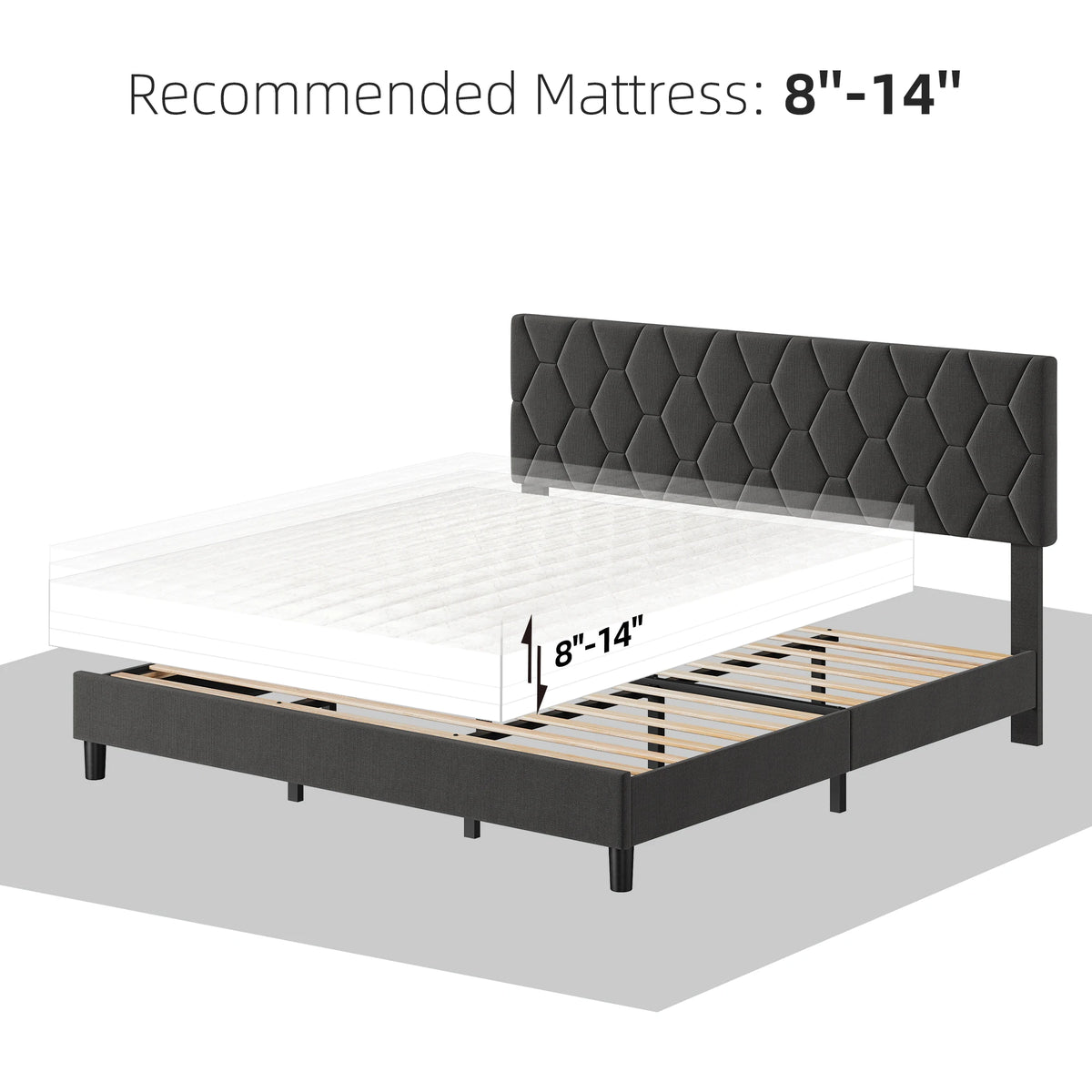 GarveeLife Upholstered Platform Bed Frame With Adjustable Fabric Headboard