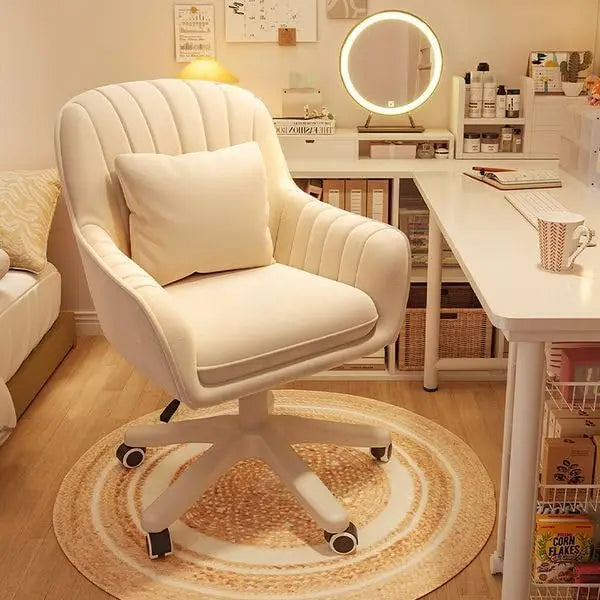 Soft Velvet Vanity Desk Chair with Pillow Swivel Rolling Computer Chair Home Office Accent Task Chair fo Girls Women Living Room