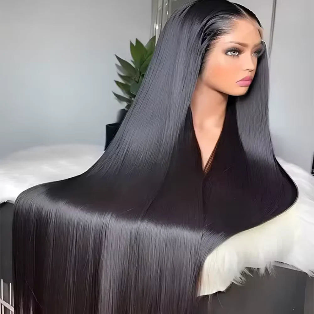 16 42 Inch Natural Black Bone Straight Hair 250 Density 13x6 13x4 Hd Transparent Lace Frontal Wig 5x5 Glueless Wig Real Brazilian Human Hair Wig