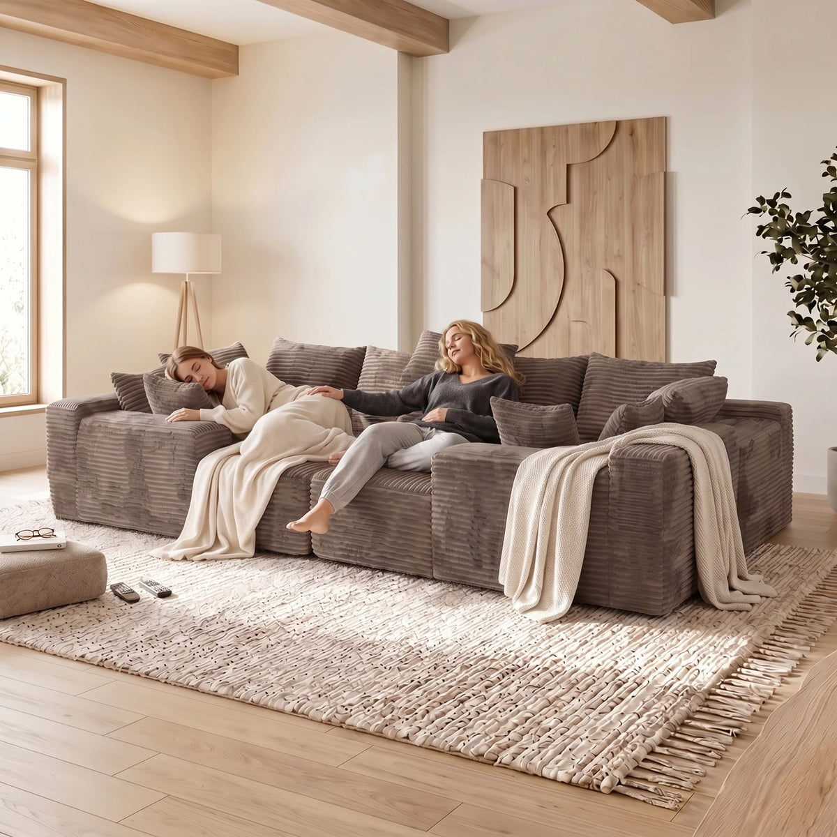 U-Shaped Corduroy Sectional Sofa With Deep Seat Cloud Comfort