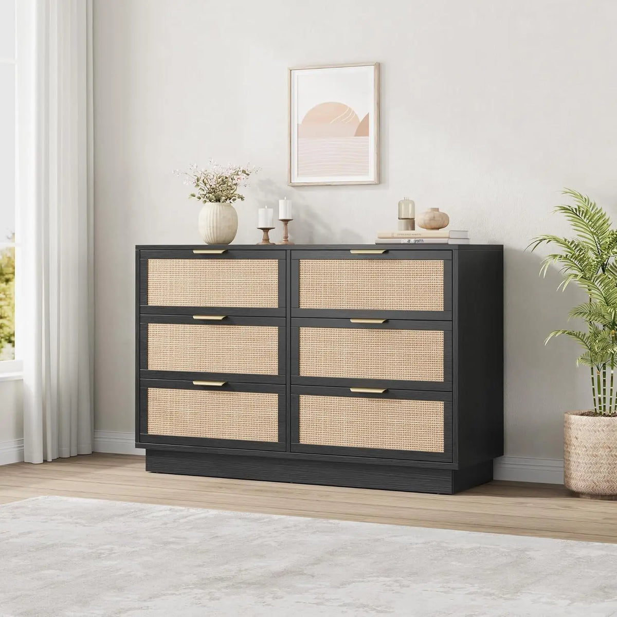 Modern Rattan Dresser With Spacious Bedroom And Hallway Storage