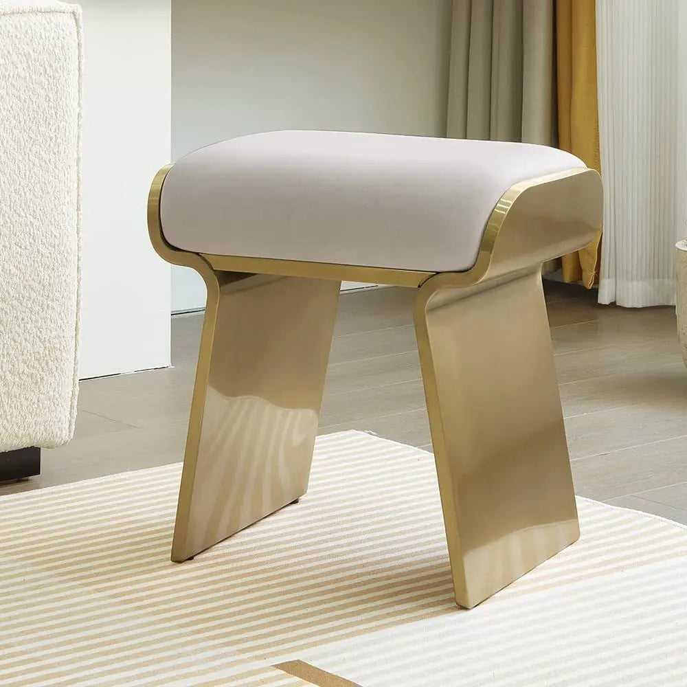 Modern Vanity Stool With Breathable Leathaire Upholstery Stainless Steel Frame