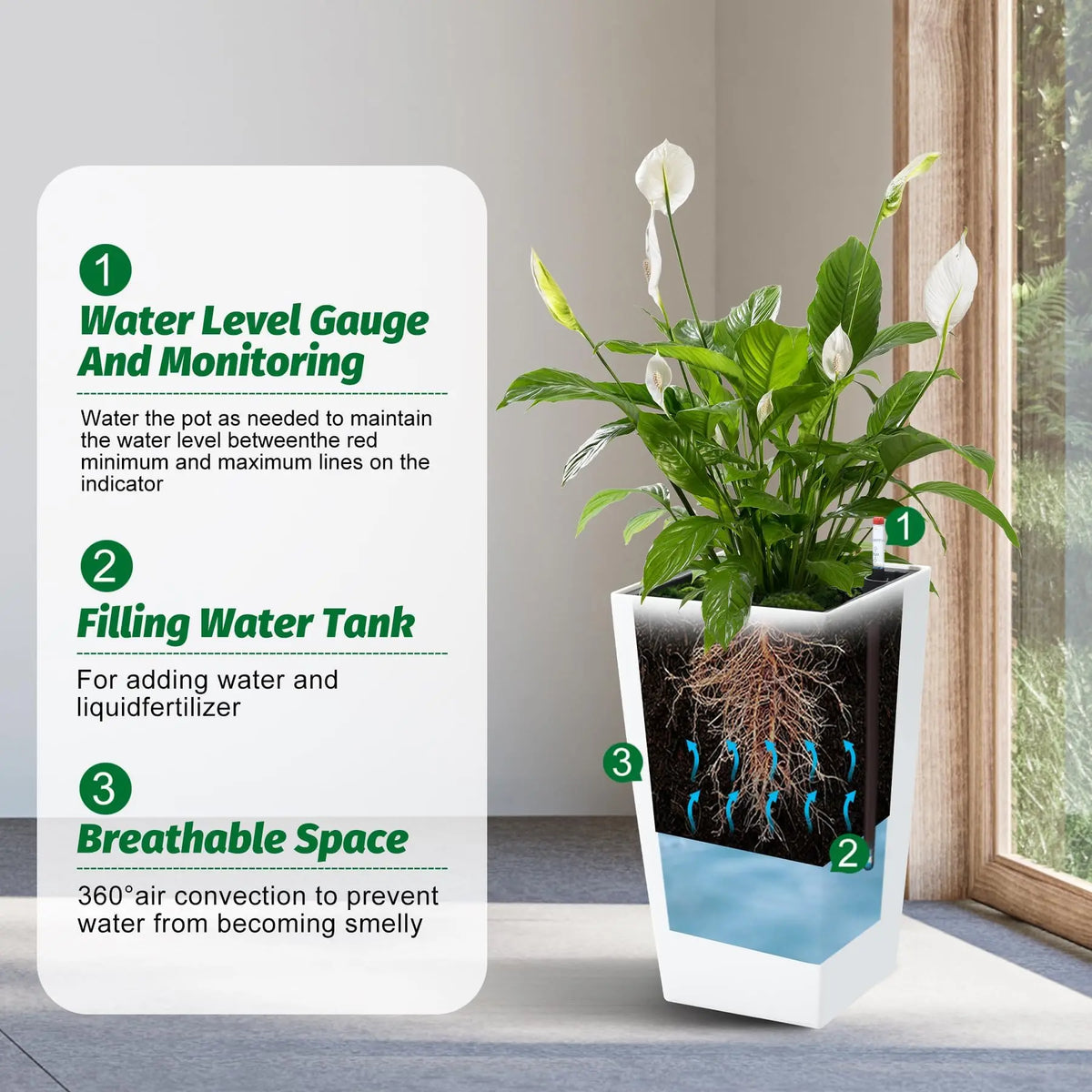 HiMISS Tall Self-Watering Planters Set for Indoor Outdoor Use