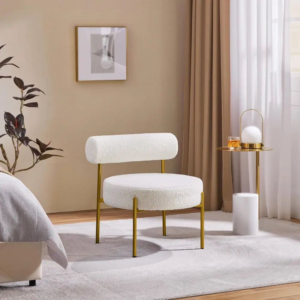 Modern Vanity Accent Chair With Boucle Upholstery And Metal Legs