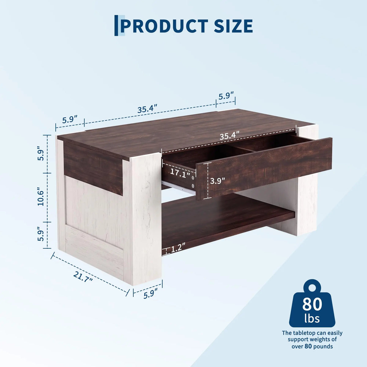 EliteZ Coffee Table With Hidden Storage Drawer For Living Room
