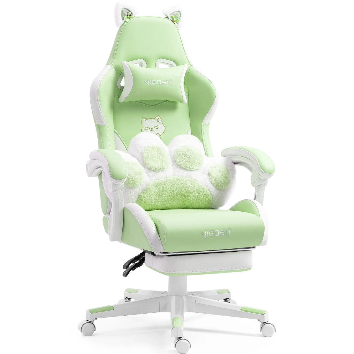 Vigosit Gaming Chair Cute Ears and Kawaii Pillow Ergonomic Computer Game Chair for Girls with Lumbar Support