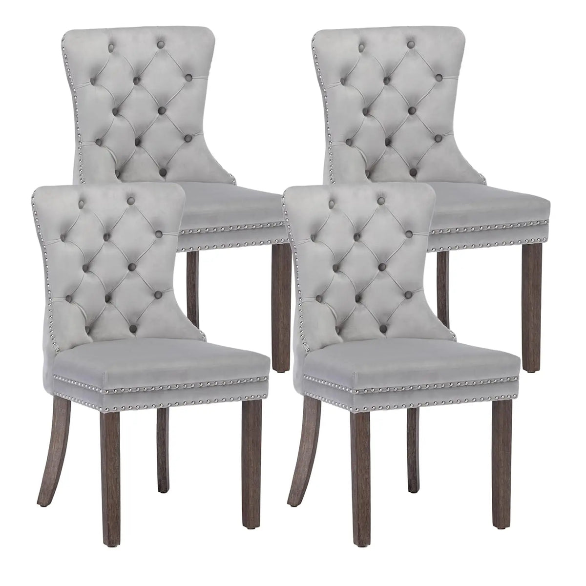 Velvet Upholstered Tufted Dining Chair with Nailhead Trim & Ring Pull, Solid Wood Legs, Modern Kitchen Chair, Set of 4, Custom