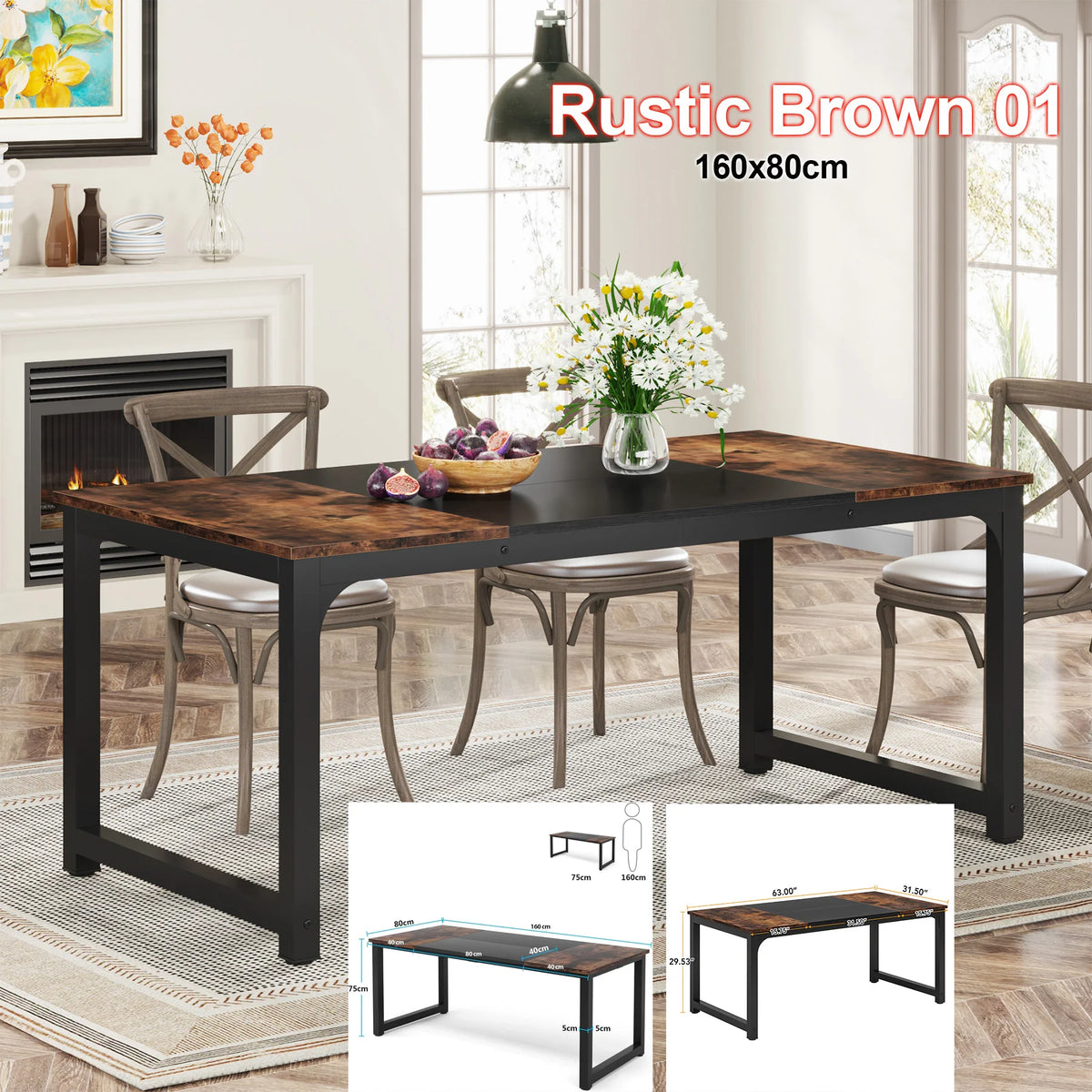 Tribesigns Rectangular Industrial Wood Dining Table For Six To Eight People