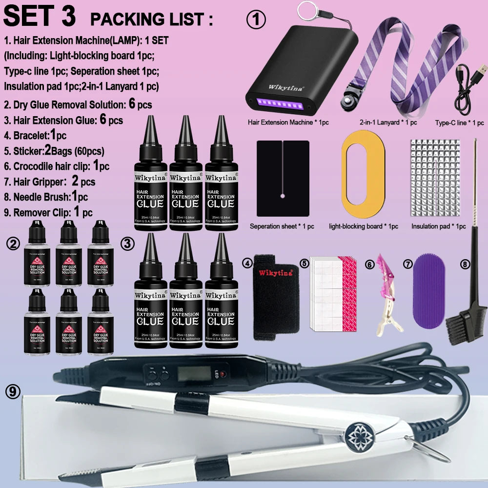 Professional Hair Extensions Kit Salon with UV Light Glue and V Light Tools for Effortless and Long Lasting Extensions