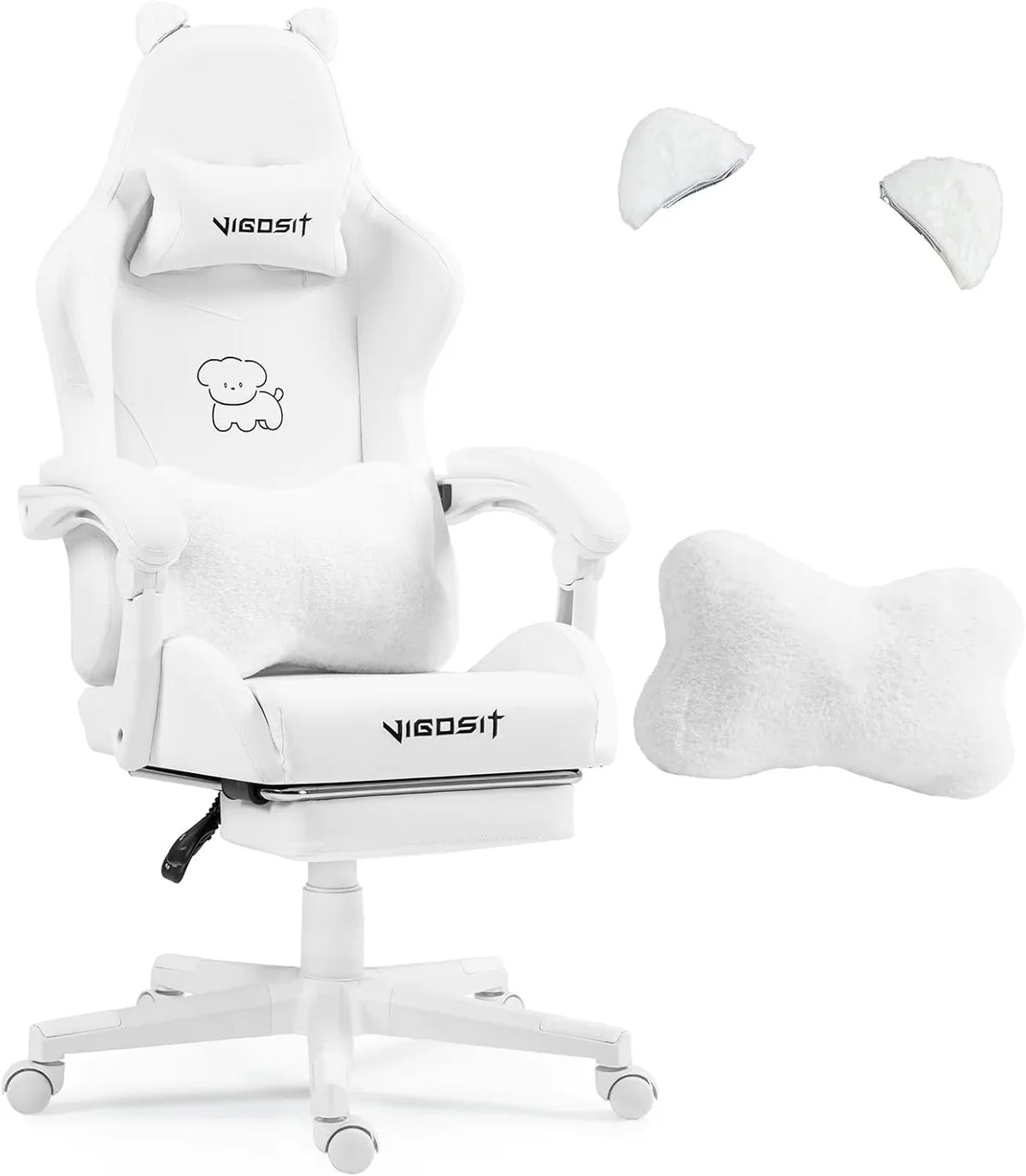 Vigosit Gaming Chair Cute Ears and Kawaii Pillow Ergonomic Computer Game Chair for Girls with Lumbar Support