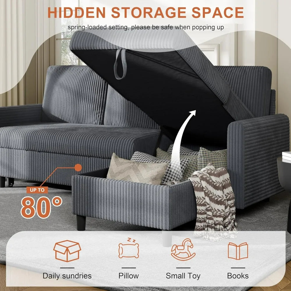 Vongrasig Convertible L Shaped Sleeper Sofa Bed With Storage Chaise