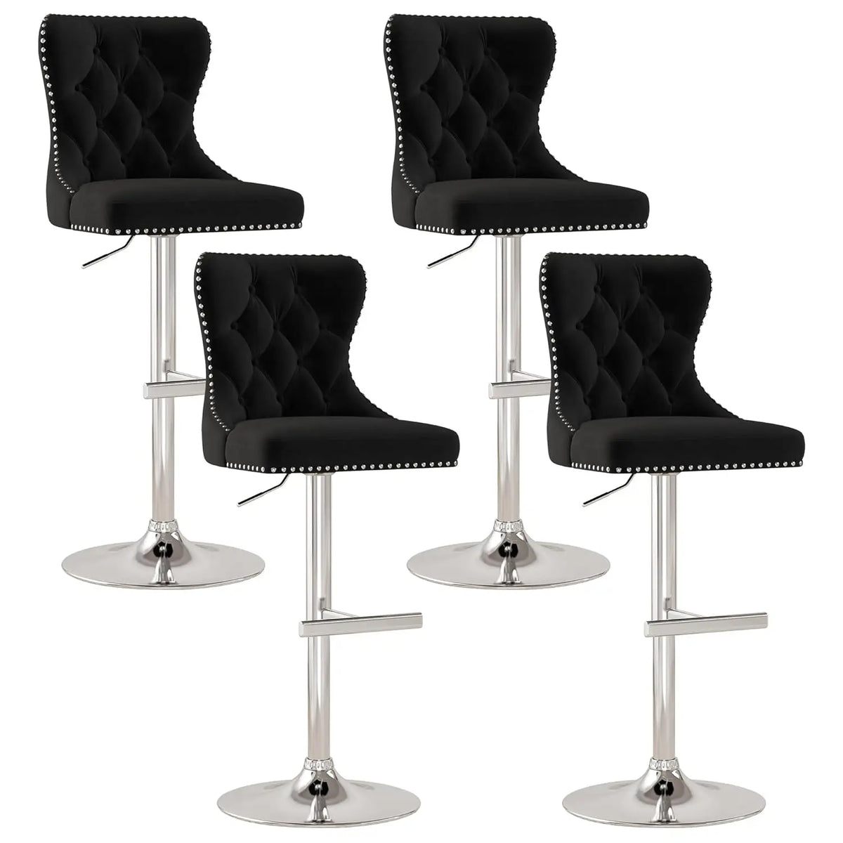 Velvet Swivel Counter Height Bar Stools Set 4 Tufted Back Nailheads Gold Base Kitchen Pub, Custom