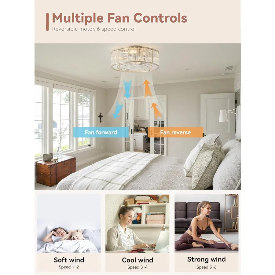 Low Profile Crystal Ceiling Fan With Light And Remote Control