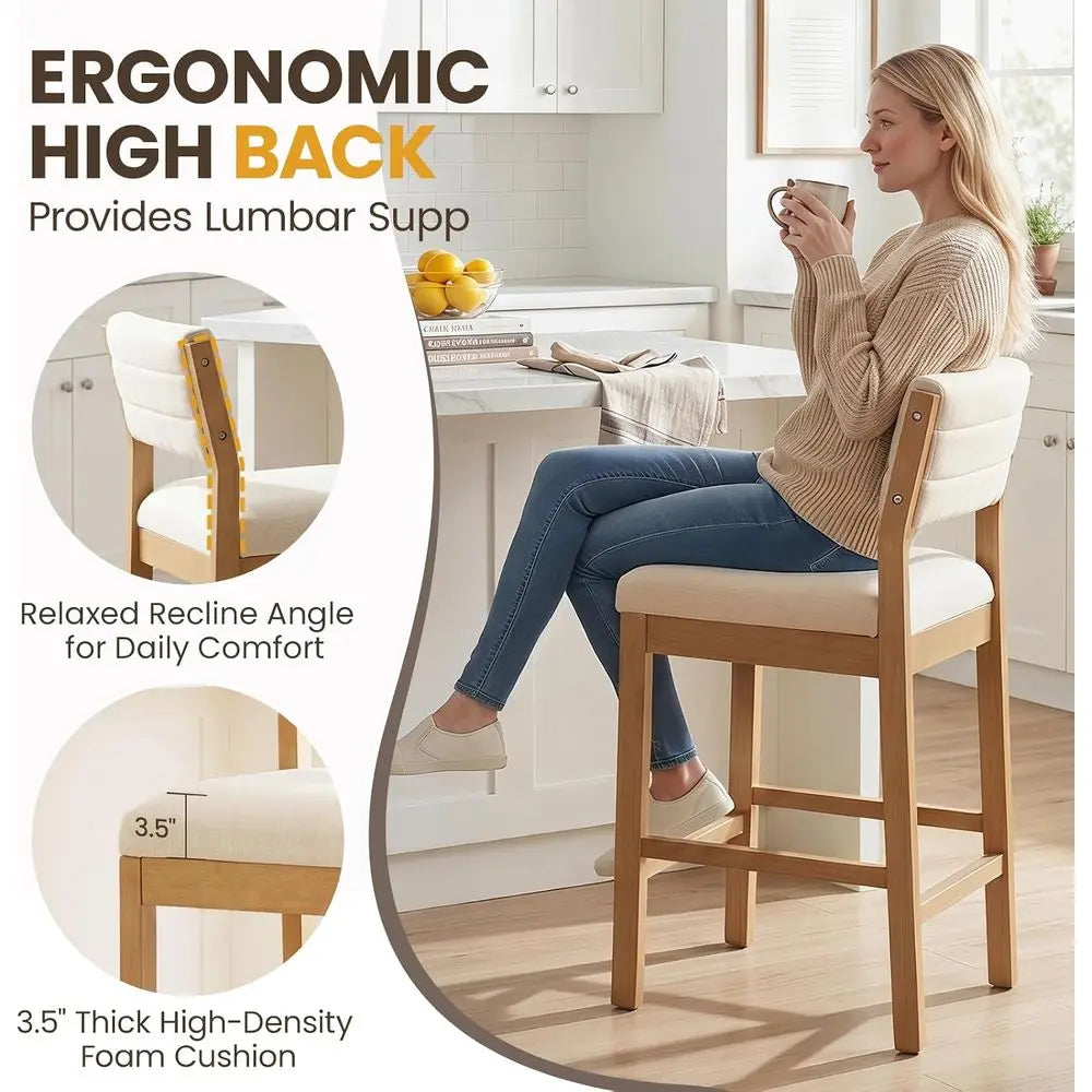 26" Bar Stools Set o 4 Counter Height Bar Stools or Kitchen Counter, ern Upholstered Barstools with Back and Wood Legs Linen Sto