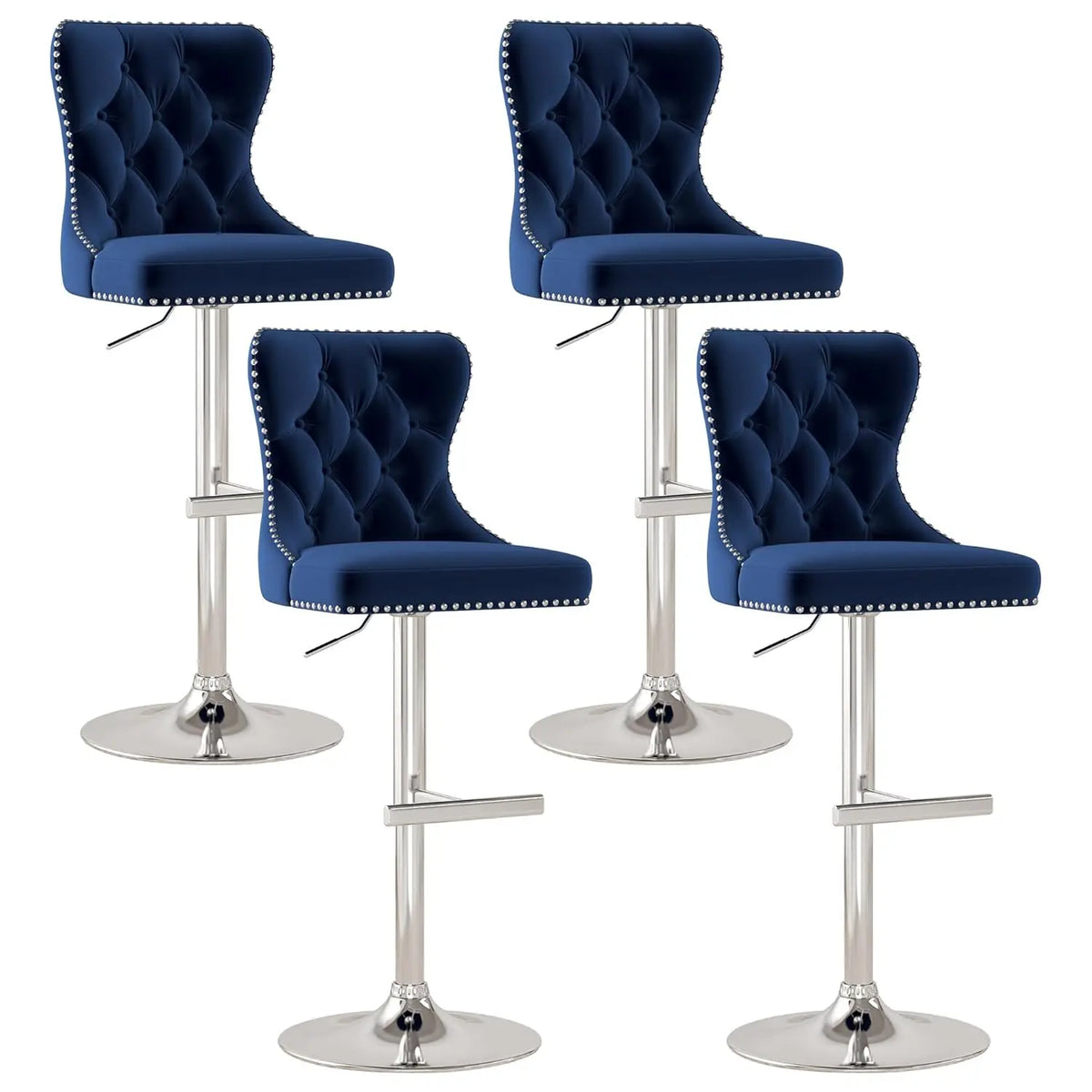 Velvet Swivel Counter Height Bar Stools Set 4 Tufted Back Nailheads Gold Base Kitchen Pub, Custom